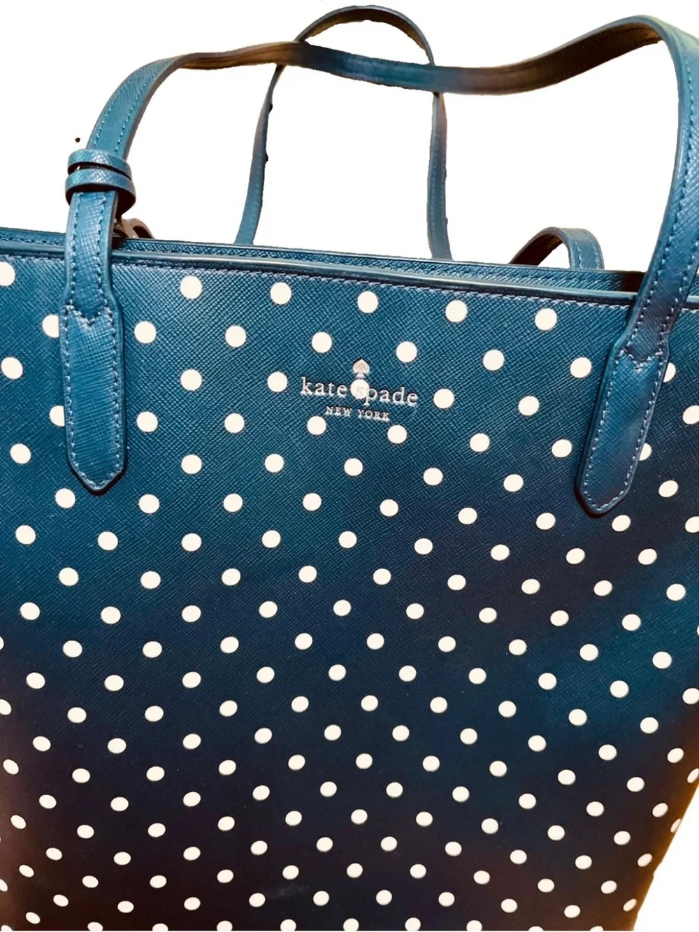 Kate Spade Jana Large Navy Dark Blue Tote White Polka Dot KE483 $359 Retail